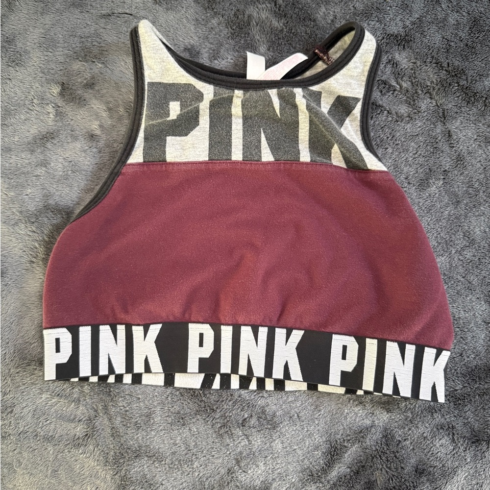 PINK Victoria's Secret Red and Gray Crop Sports Bra